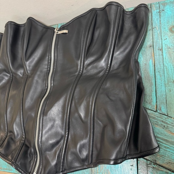 Faux Leather Corset Sexy Clubwear Bustier Hot Lingerie Zipper Front - Picture 5 of 10